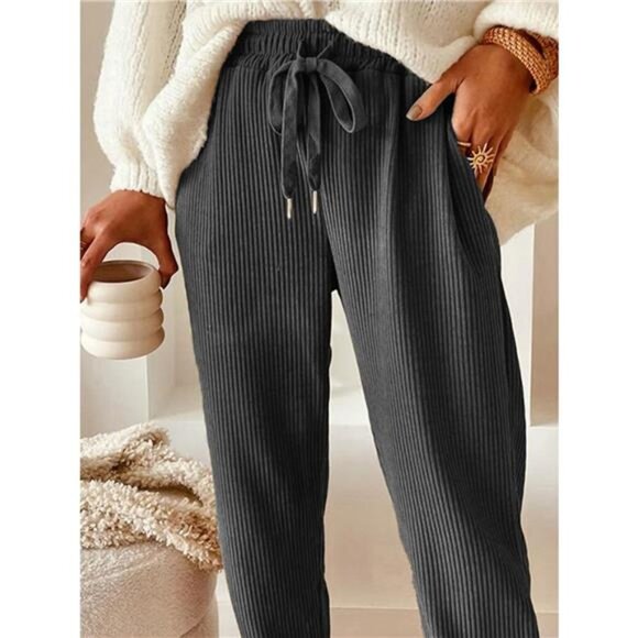 Casual Corduroy Drawstring Waist Pants - Picture 9 of 16